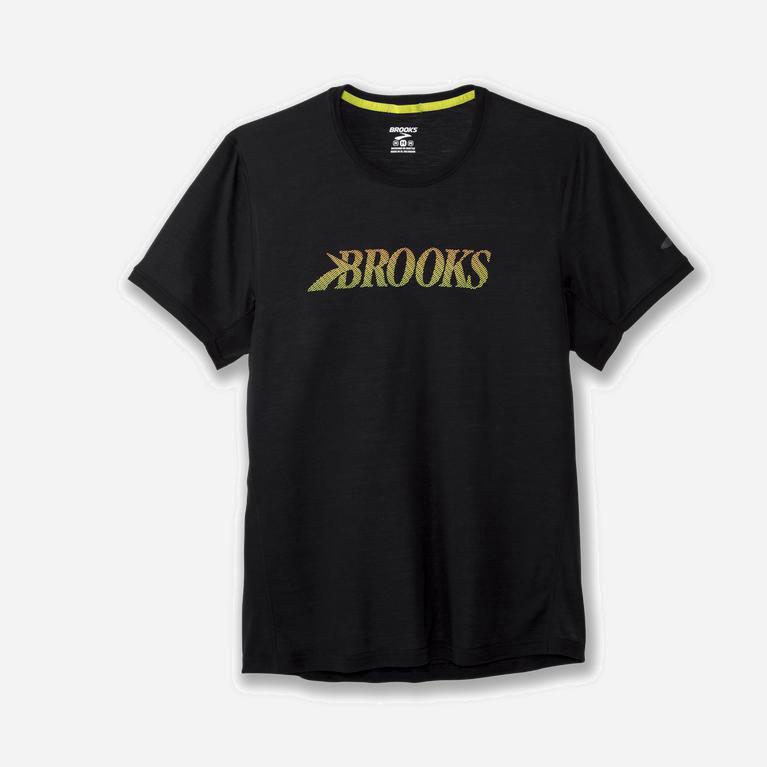 Brooks Distance Graphic T-Skjorter Herre Online - Svart/Grønn Gul - Norge (SXM273608)